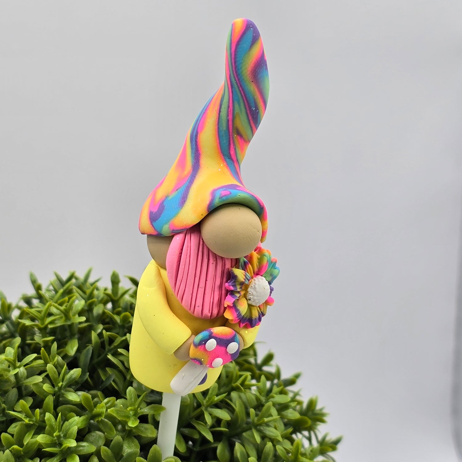 Handmade Polymer Clay Plant Pot Gnome - Rainbow