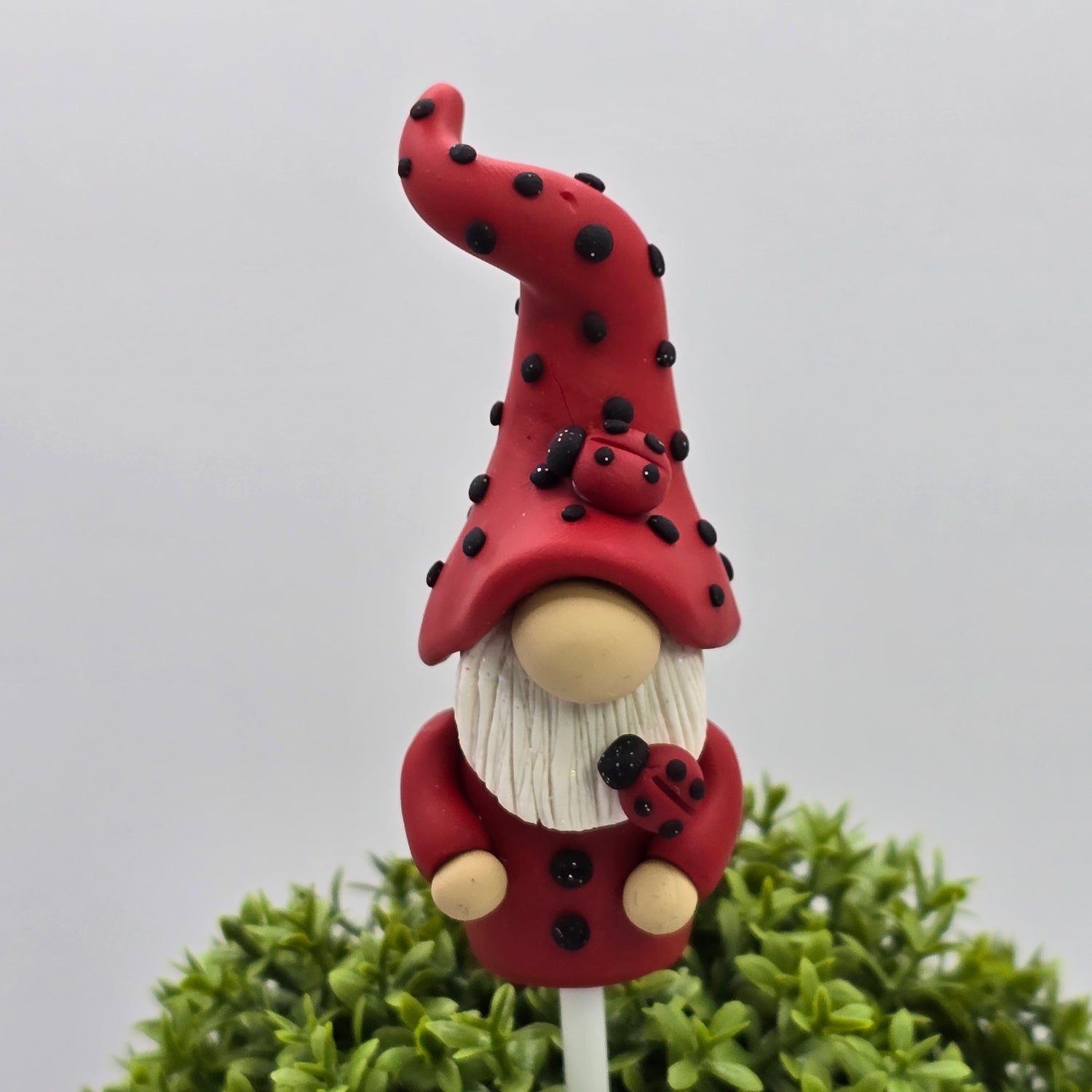 Handmade Polymer Clay Pot Plant Gnome - Red