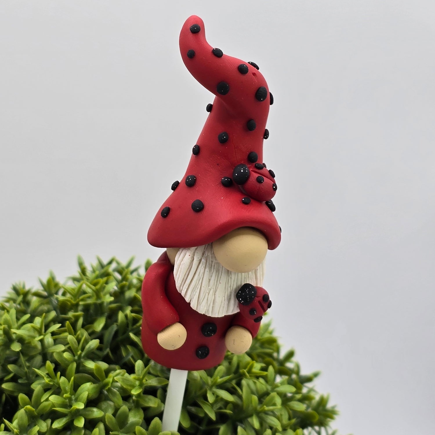 Handmade Polymer Clay Pot Plant Gnome - Red