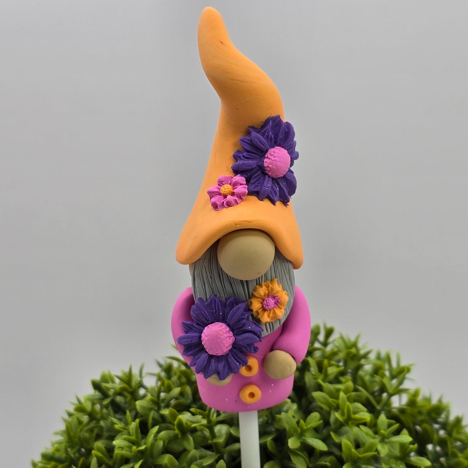 Handmade Polymer Clay Pot Plant Gnome - Pink & Orange