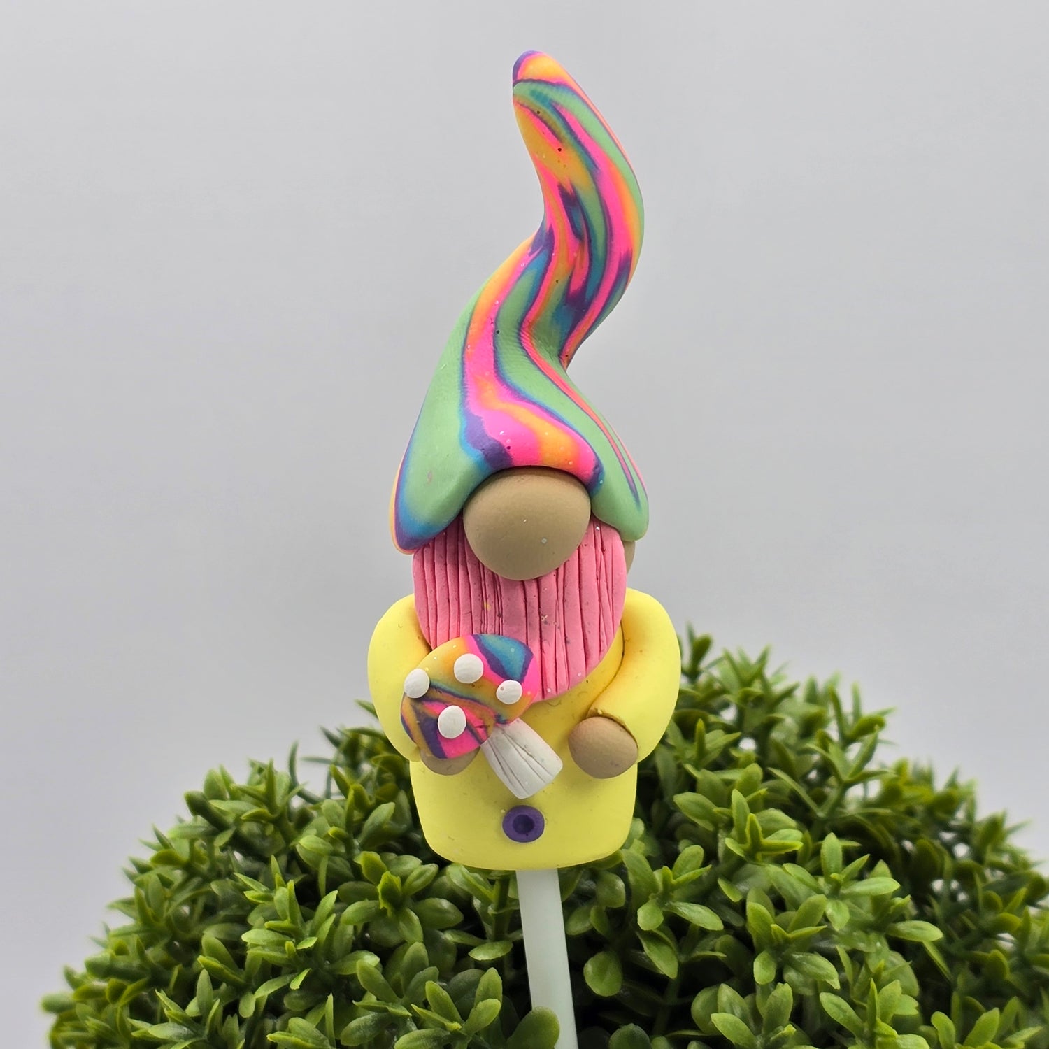 Handmade Polymer Clay Pot Plant Gnome - Rainbow