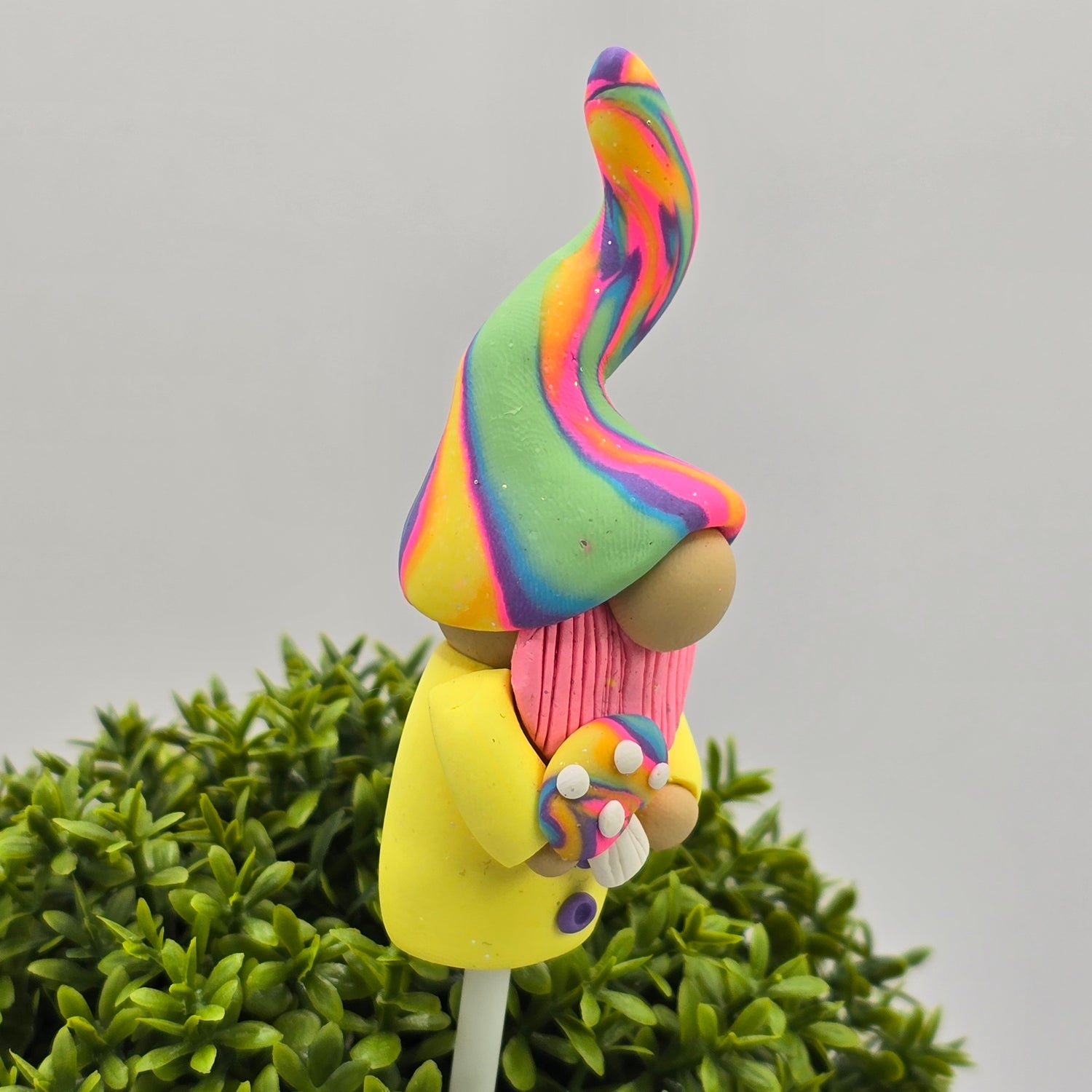 Handmade Polymer Clay Pot Plant Gnome - Rainbow