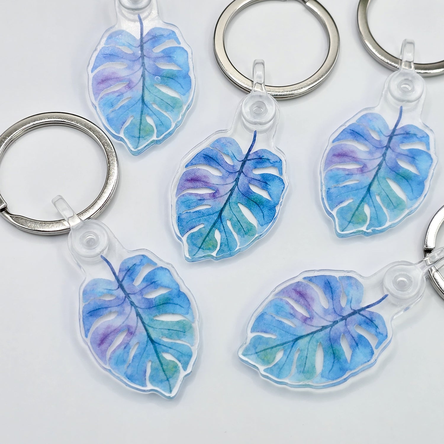 Monstera Leaf Colourful Watercolour Acrylic Keyring