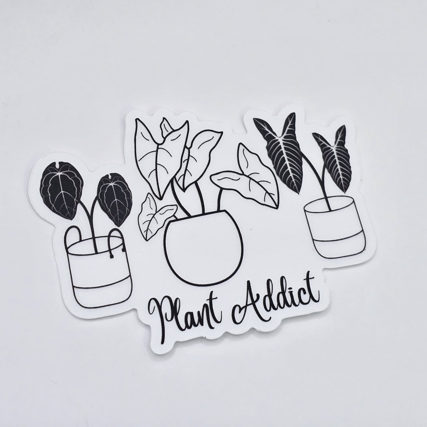 Black Silhouette Plant Addict Clear Vinyl Houseplant Sticker