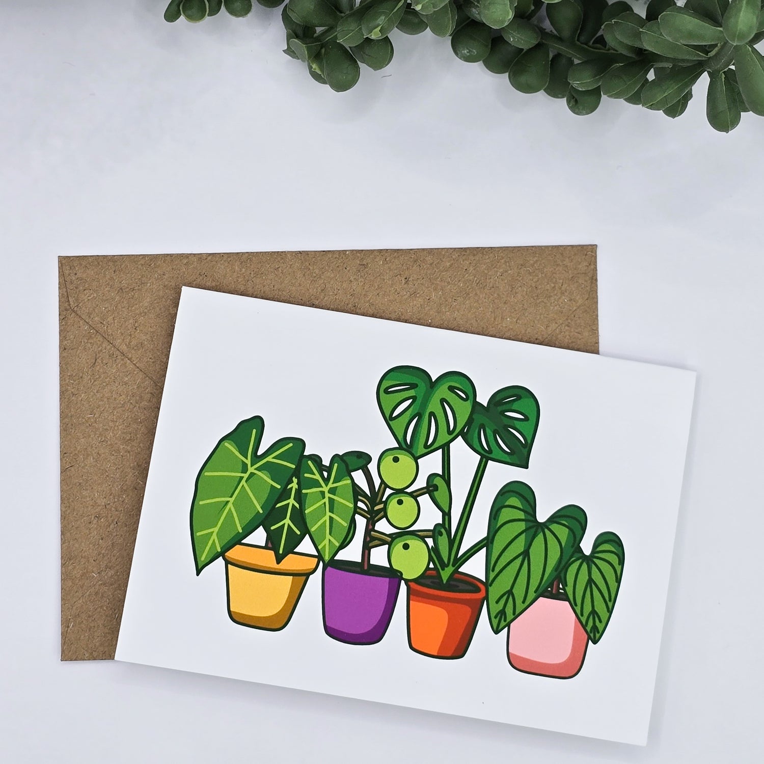 Bright Potted Houseplants Blank Gift Card / Mini Greeting Card