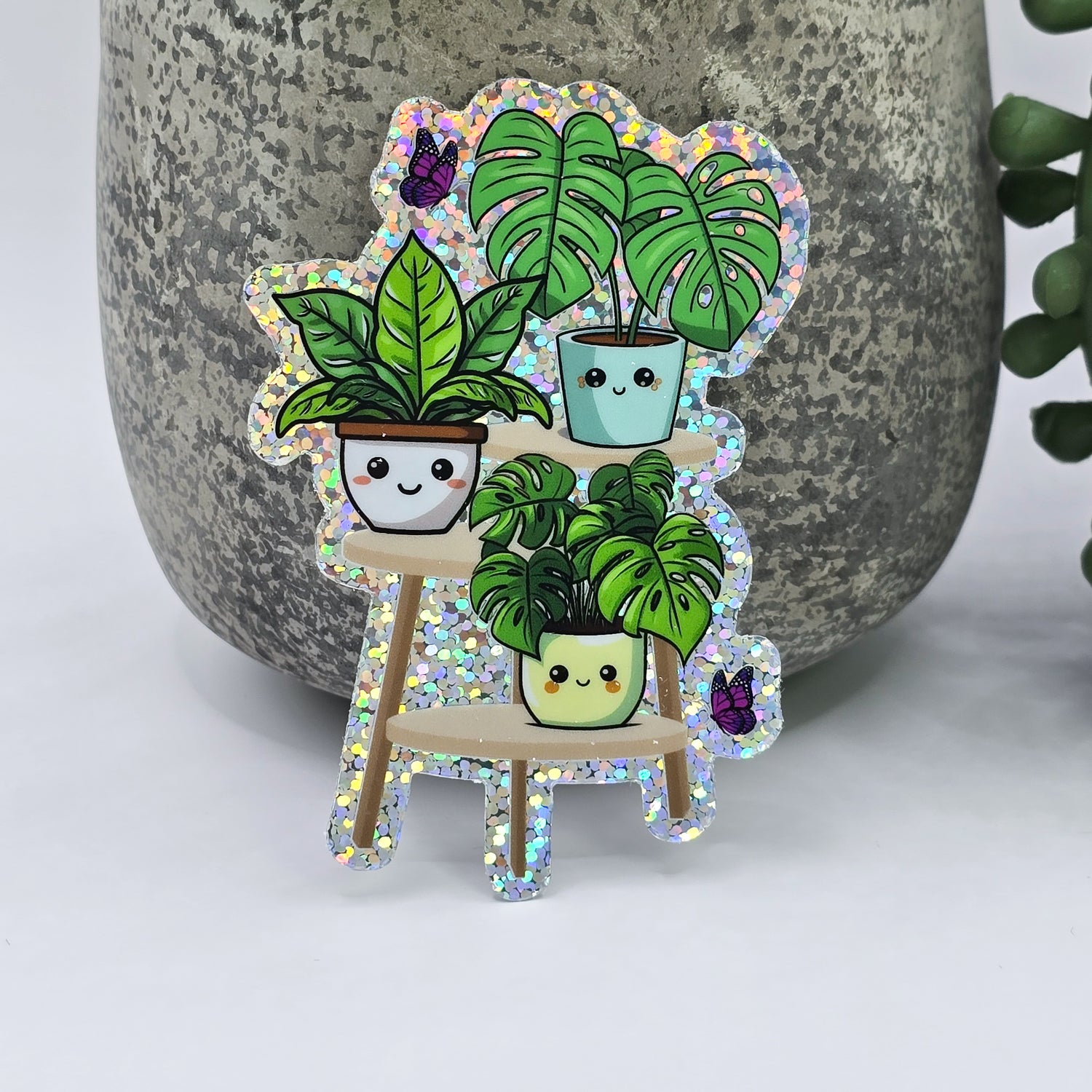 Glitter Kawaii Houseplants Vinyl Sticker