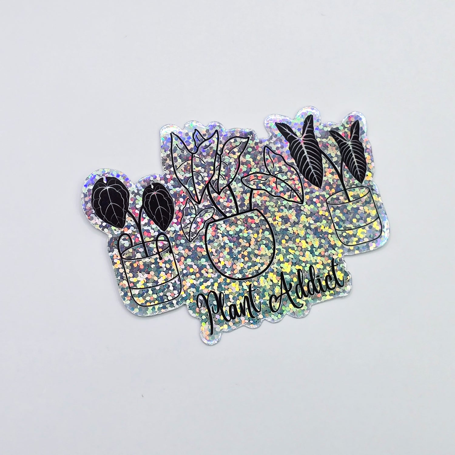 Glitter Black Trio Plant Addict Vinyl Sticker