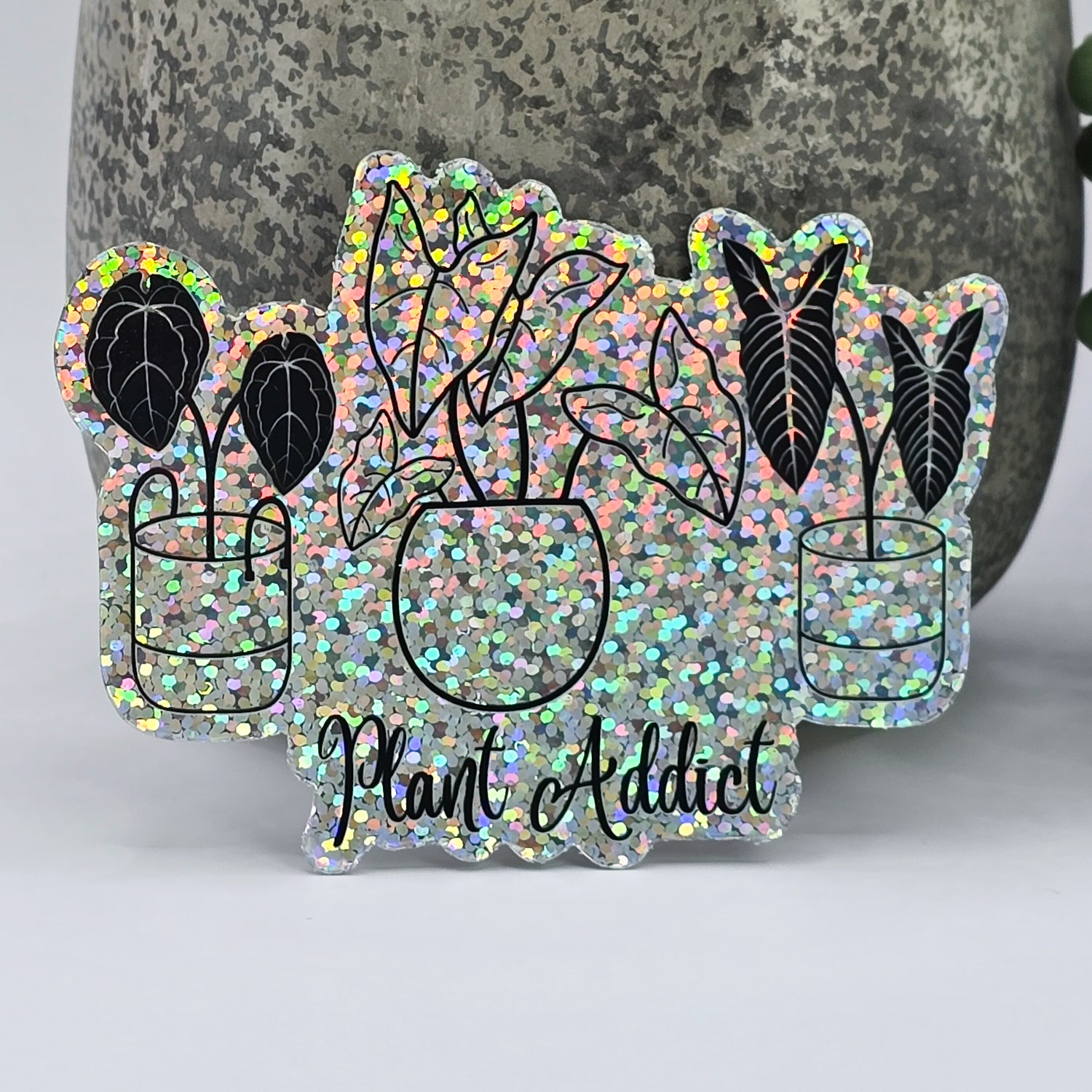 Glitter Black Trio Plant Addict Vinyl Sticker