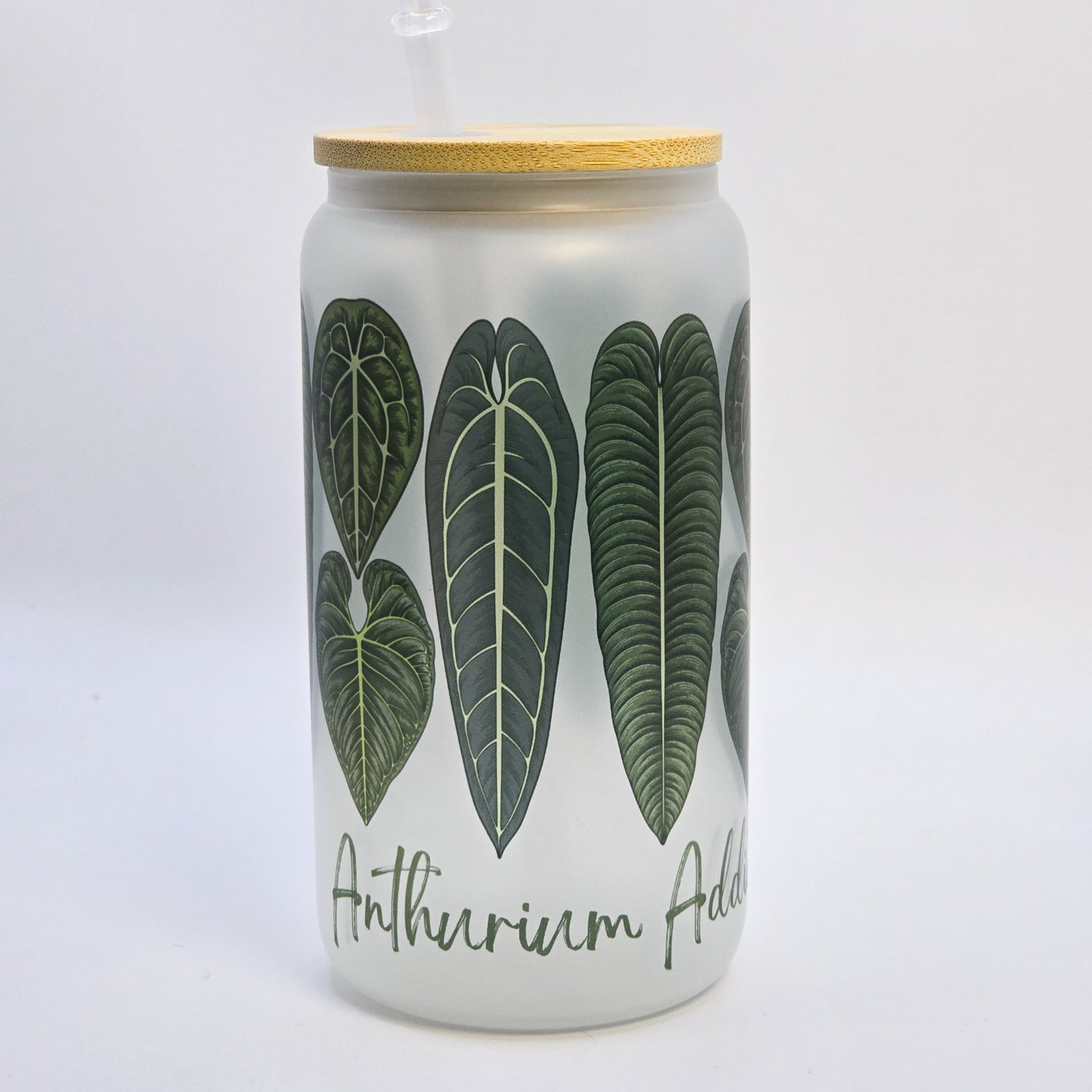 Anthurium Addict 16oz Frosted Glass Tumbler with Bamboo lid