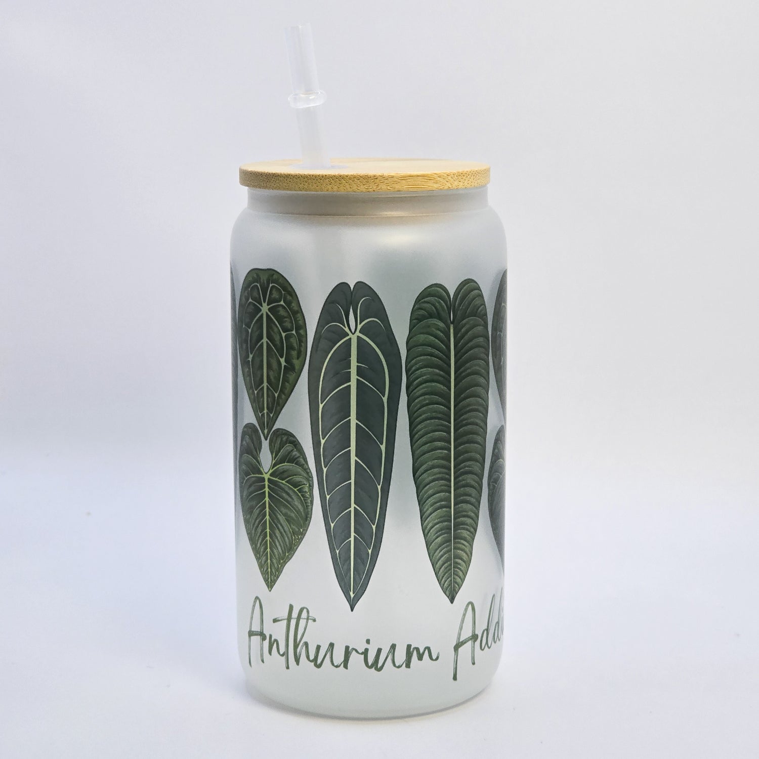 Anthurium Addict 16oz Frosted Glass Tumbler with Bamboo lid