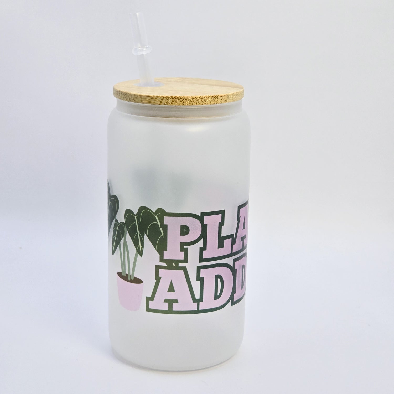 Pink Plant Addict 16oz Frosted Glass Tumbler with Bamboo Lid