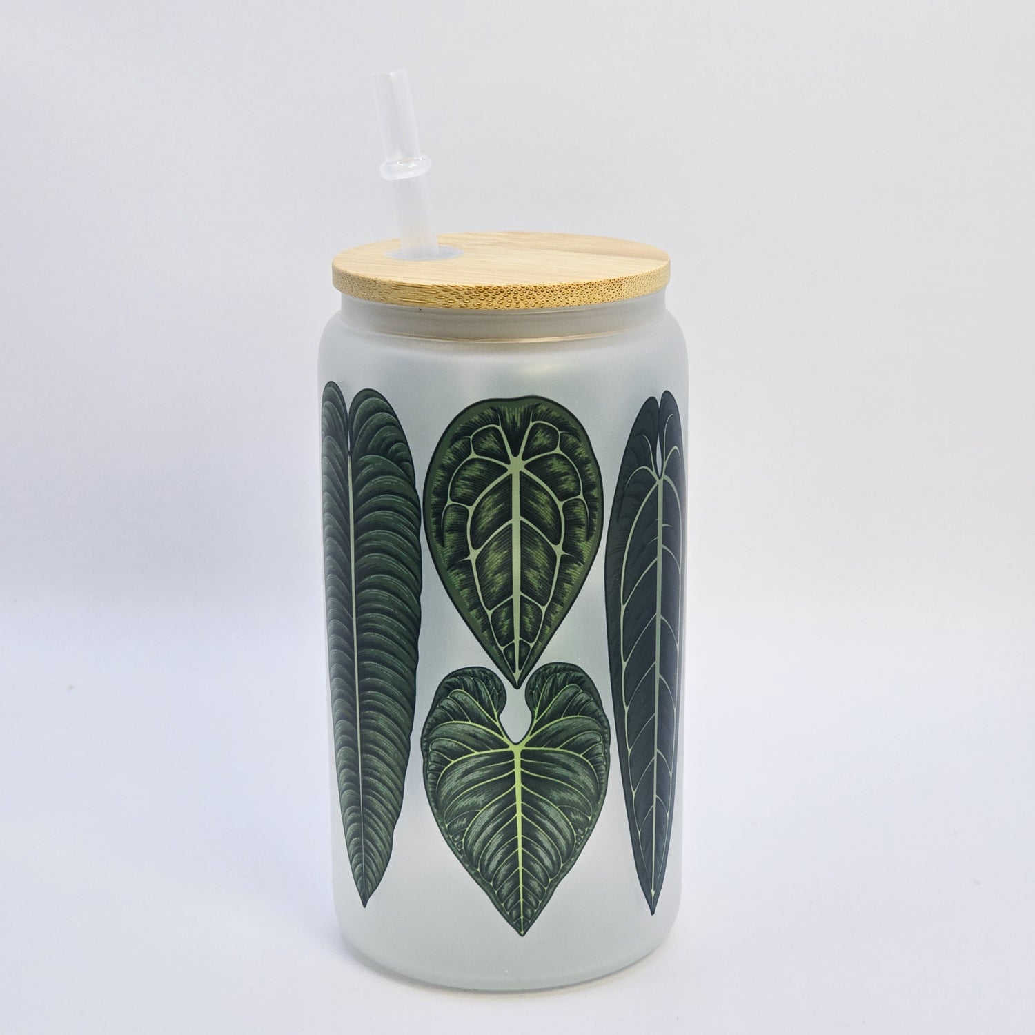 Anthurium 16oz Frosted Glass Tumbler with Bamboo Lid