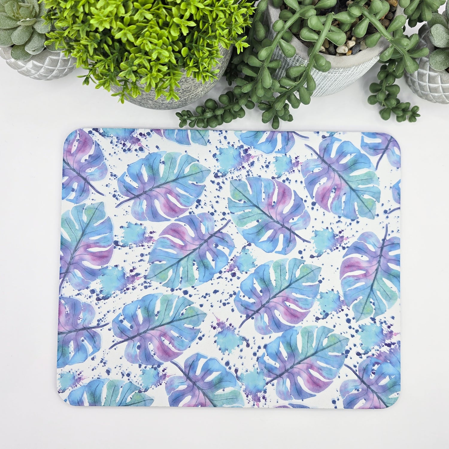 Vibrant Watercolour Monstera Leaves Mousepad