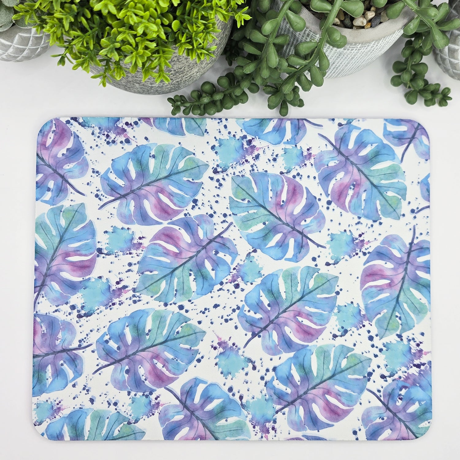 Vibrant Watercolour Monstera Leaves Mousepad