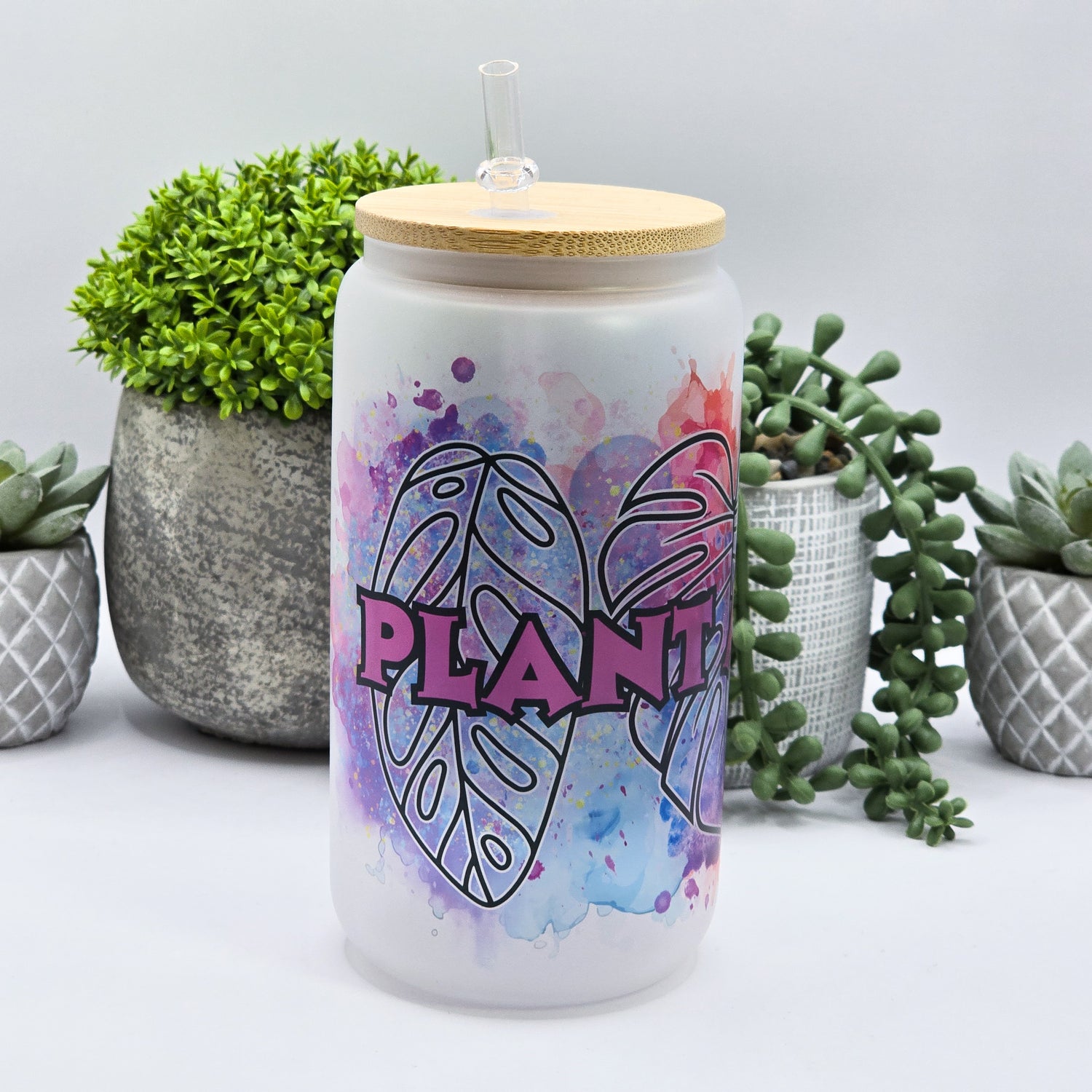 Rainbow Plant Addict 16oz Glass Tumbler