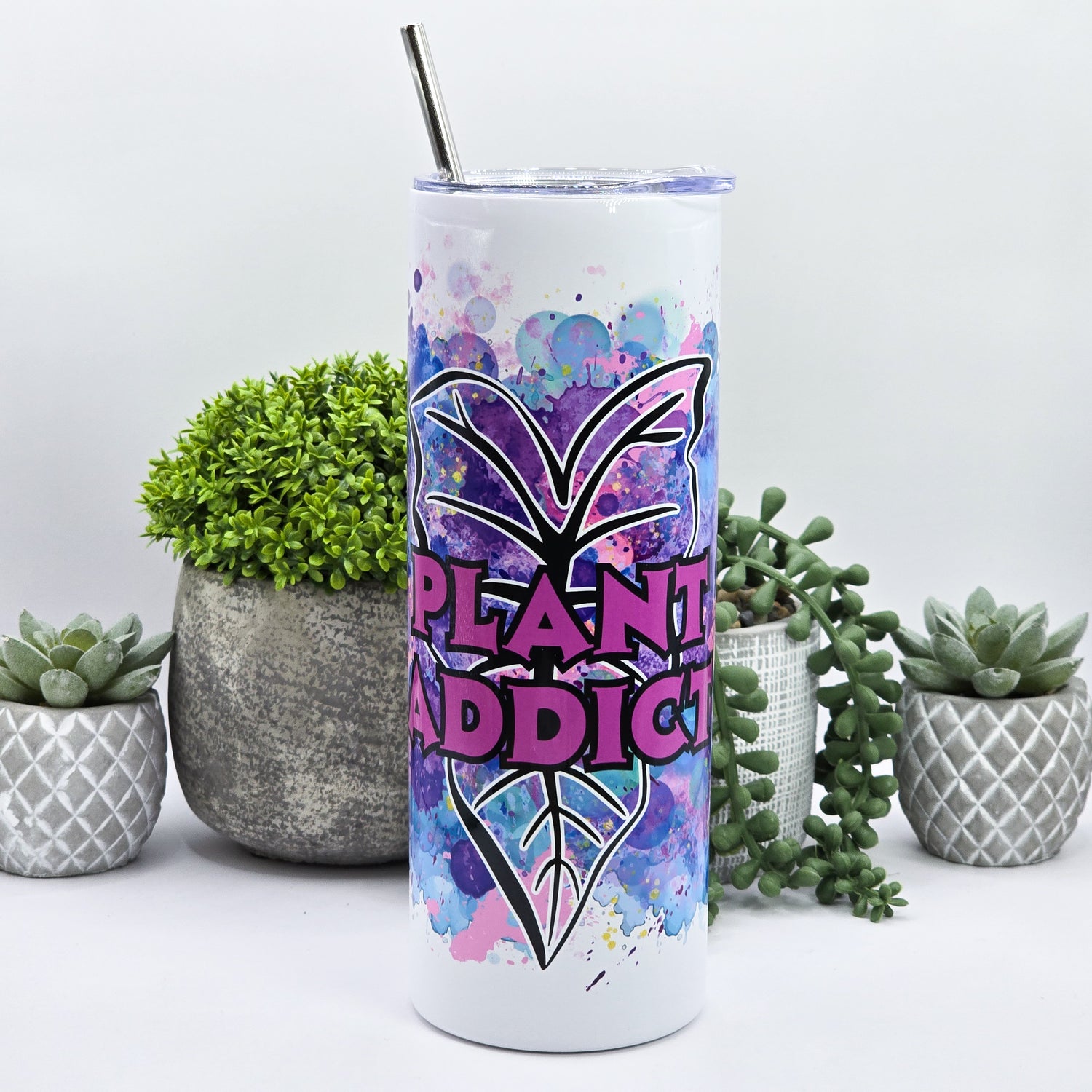 Alocasia Plant Addict Rainbow Splashes 20oz Insulated Stainless Steel Tumbler