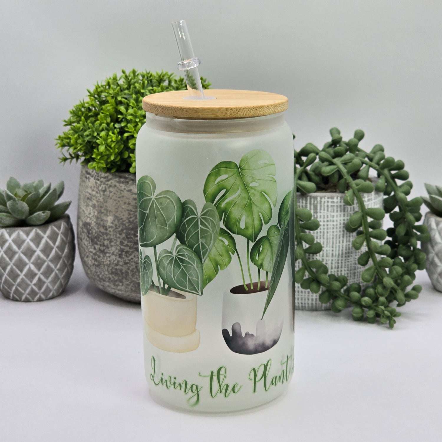 Living the Plant Life 16oz frosted Glass tumbler