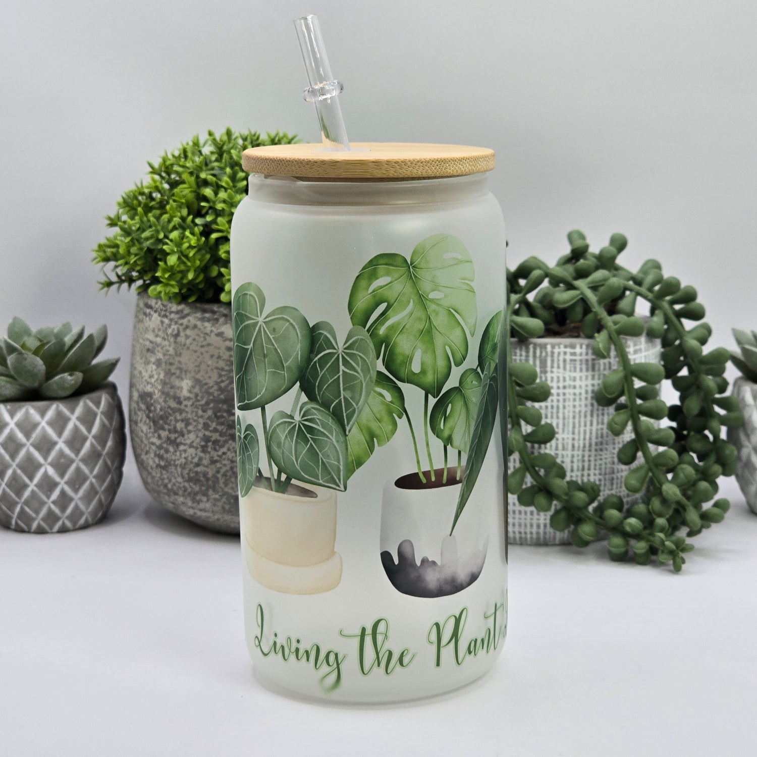 Living the Plant Life 16oz frosted Glass tumbler