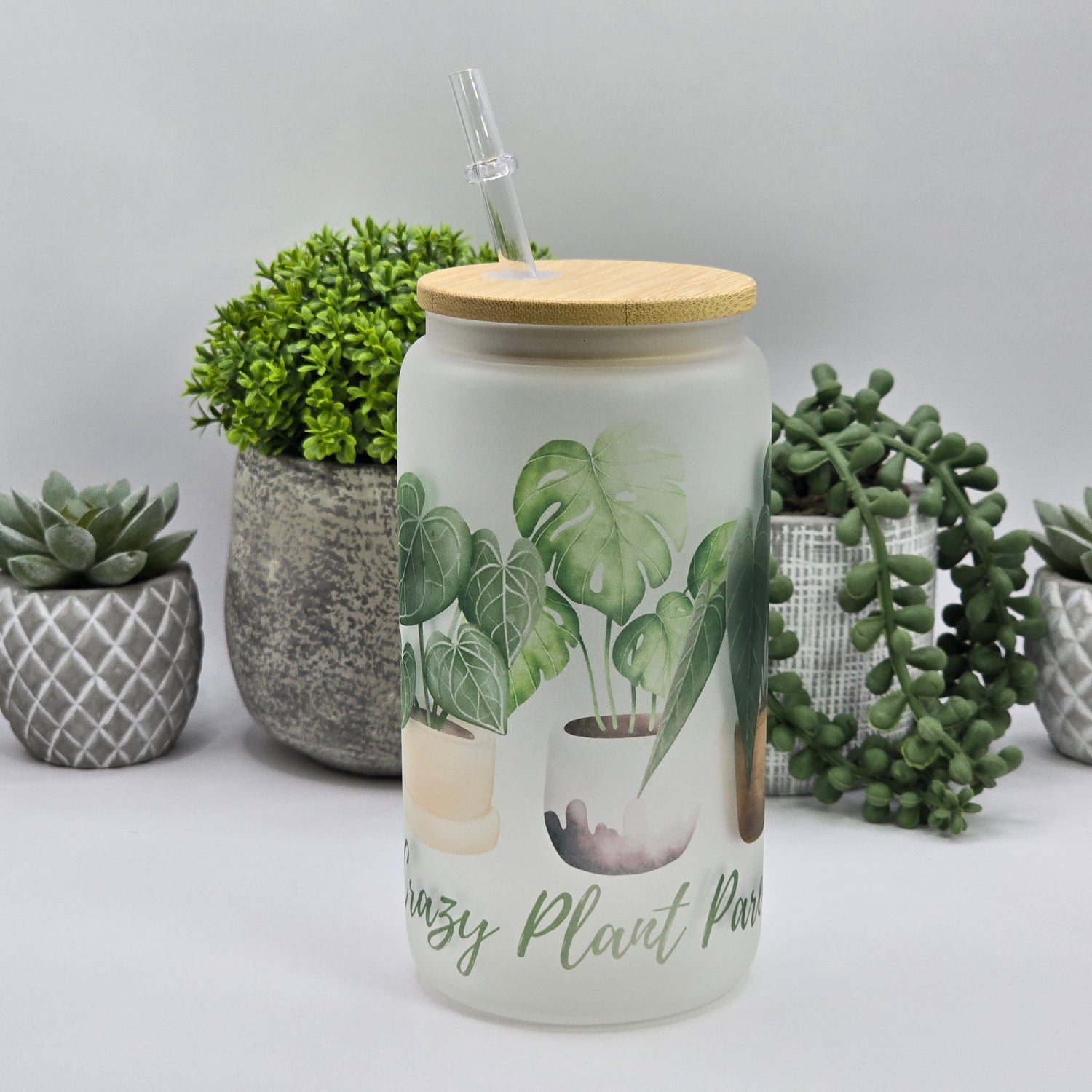 Crazy Plant Parent 16oz frosted glass tumbler