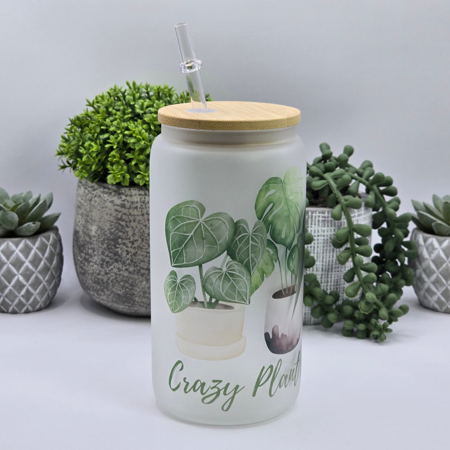 Crazy Plant Parent 16oz frosted glass tumbler