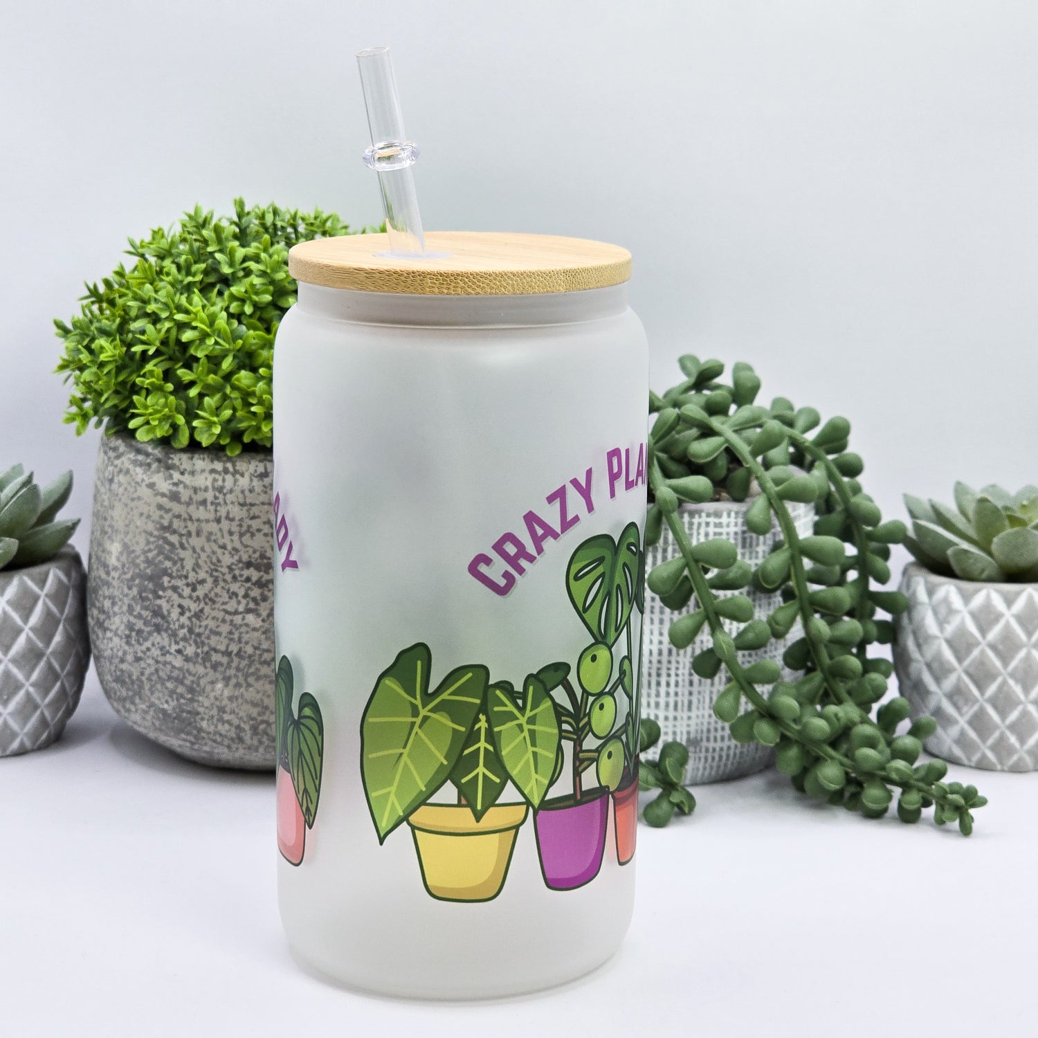 Crazy Plant Lady Bright Potted Plants 16oz Frosted Glass Tumbler