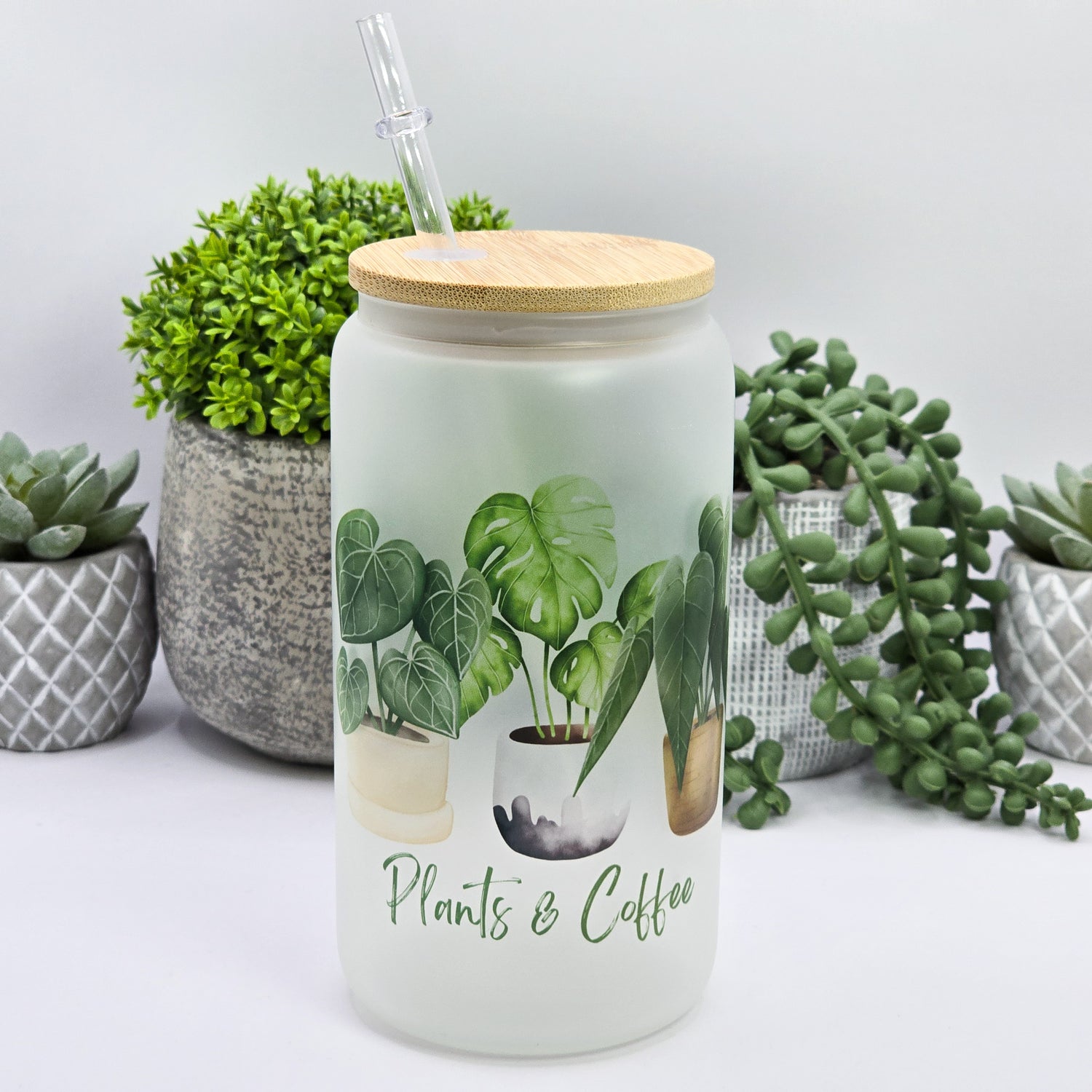 Plants & Coffee Plant Trio 16oz Frosted Glass Tumbler