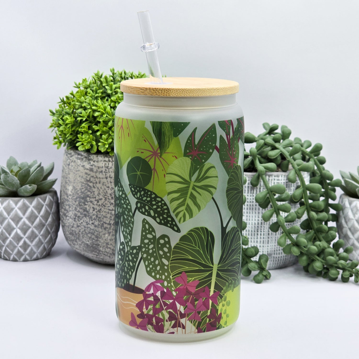 'My Plantasy' design 16oz Frosted Glass Tumbler