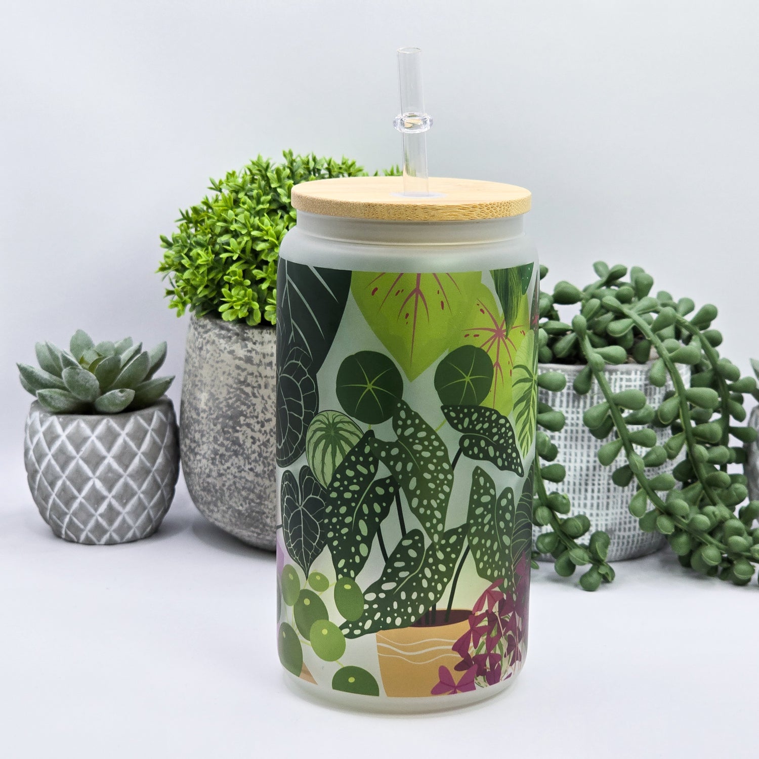 'My Plantasy' design 16oz Frosted Glass Tumbler