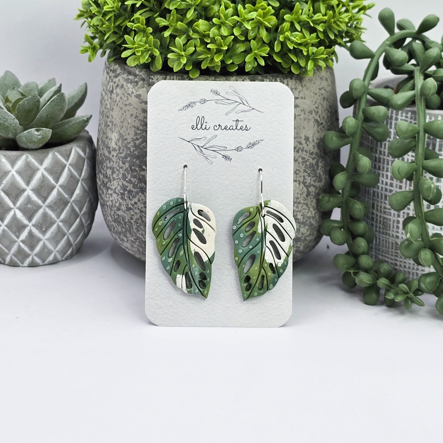 Monstera Adansonii Albo Variegated Polymer Clay Dangle earrings