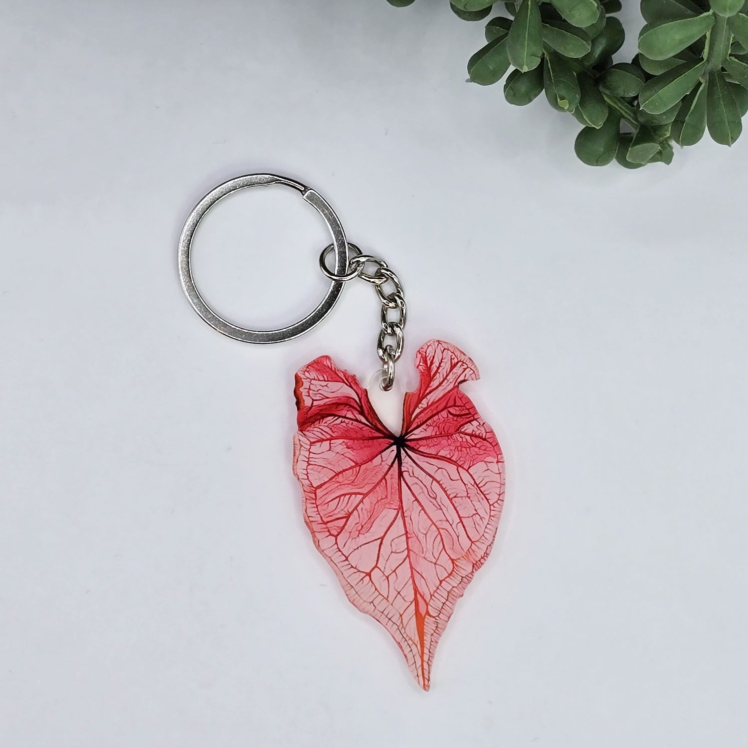 Red Caladium Acrylic Houseplant Keyring