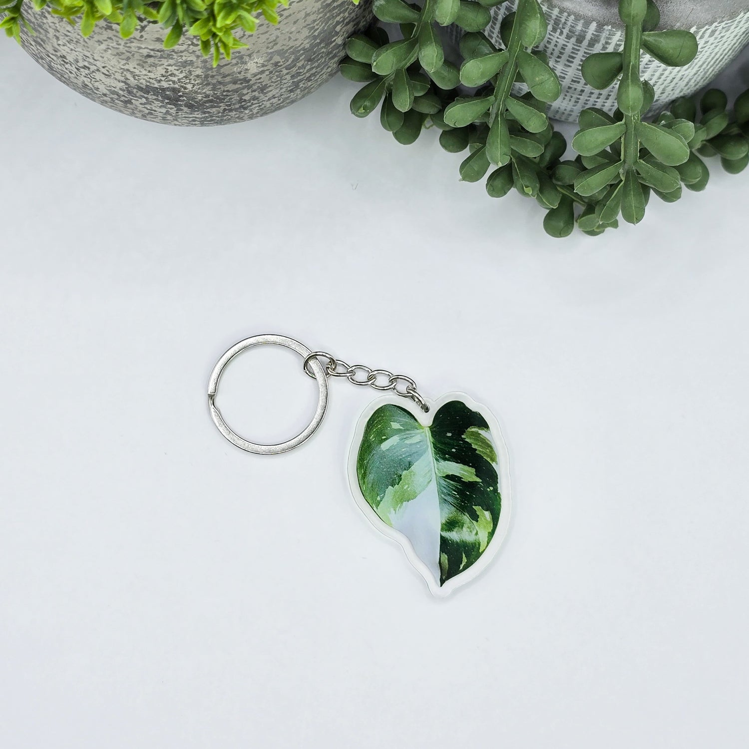 Philodendron White Princess Acrylic Houseplant Keyring