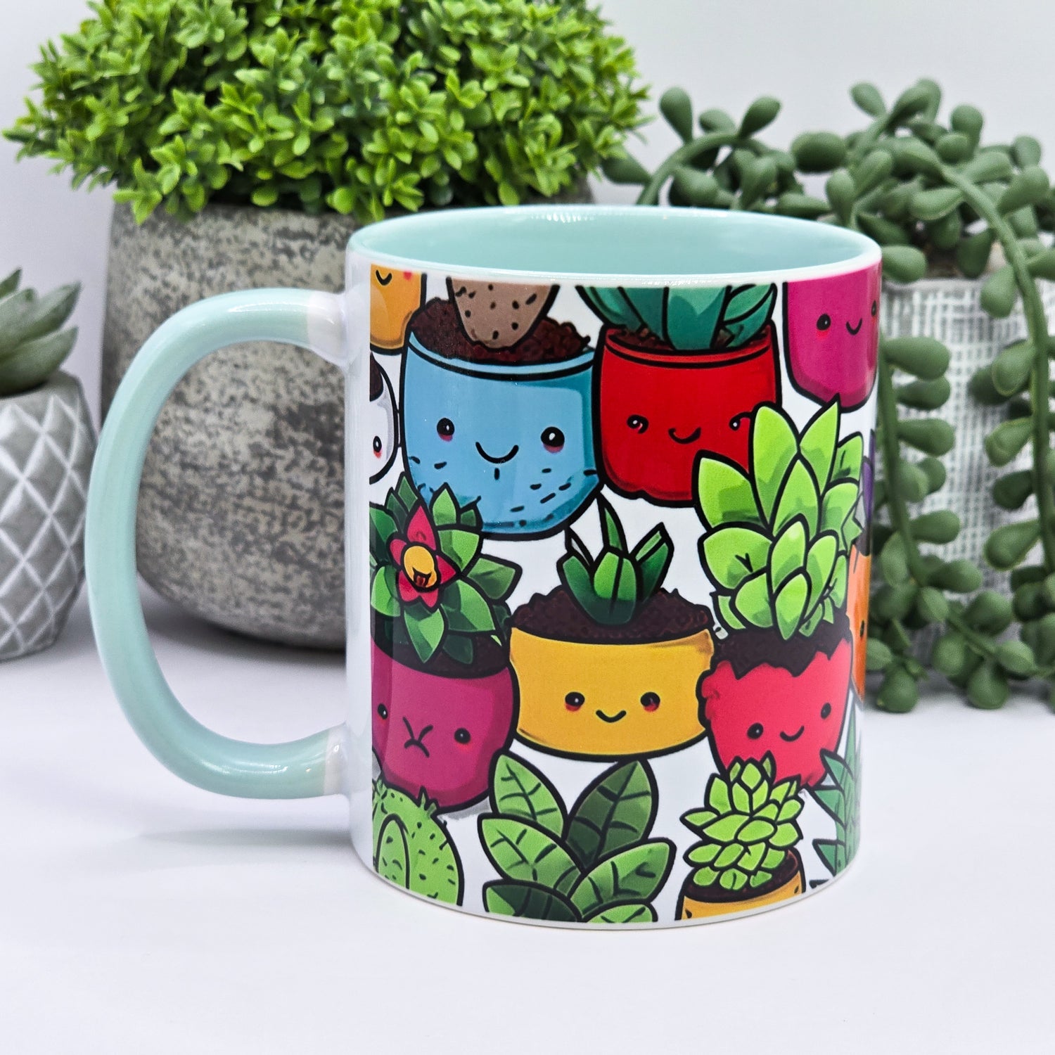 CLEARANCE Bright Kawaii Potted Cacti & succulent 11oz Ceramic Coffee Mug