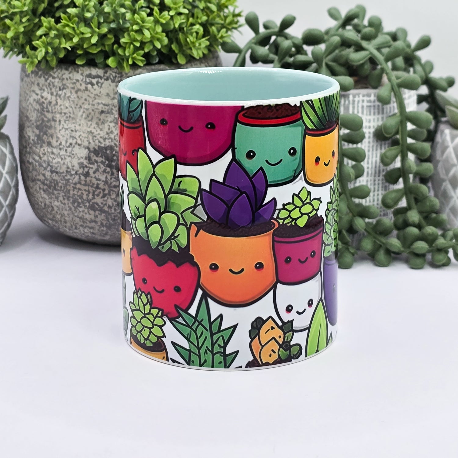 CLEARANCE Bright Kawaii Potted Cacti & succulent 11oz Ceramic Coffee Mug