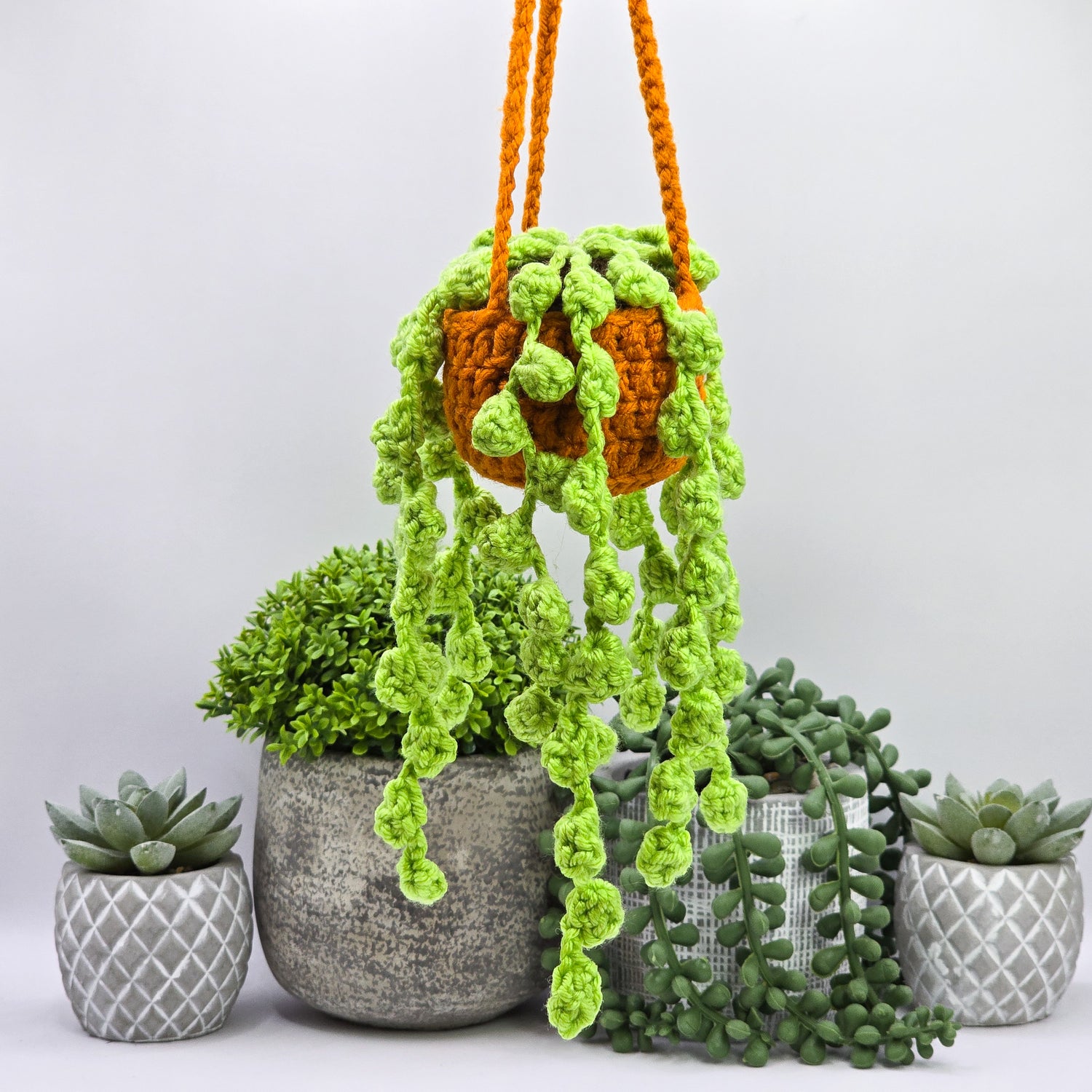 Mini String of Pearls Crochet Potted Hanging Plant