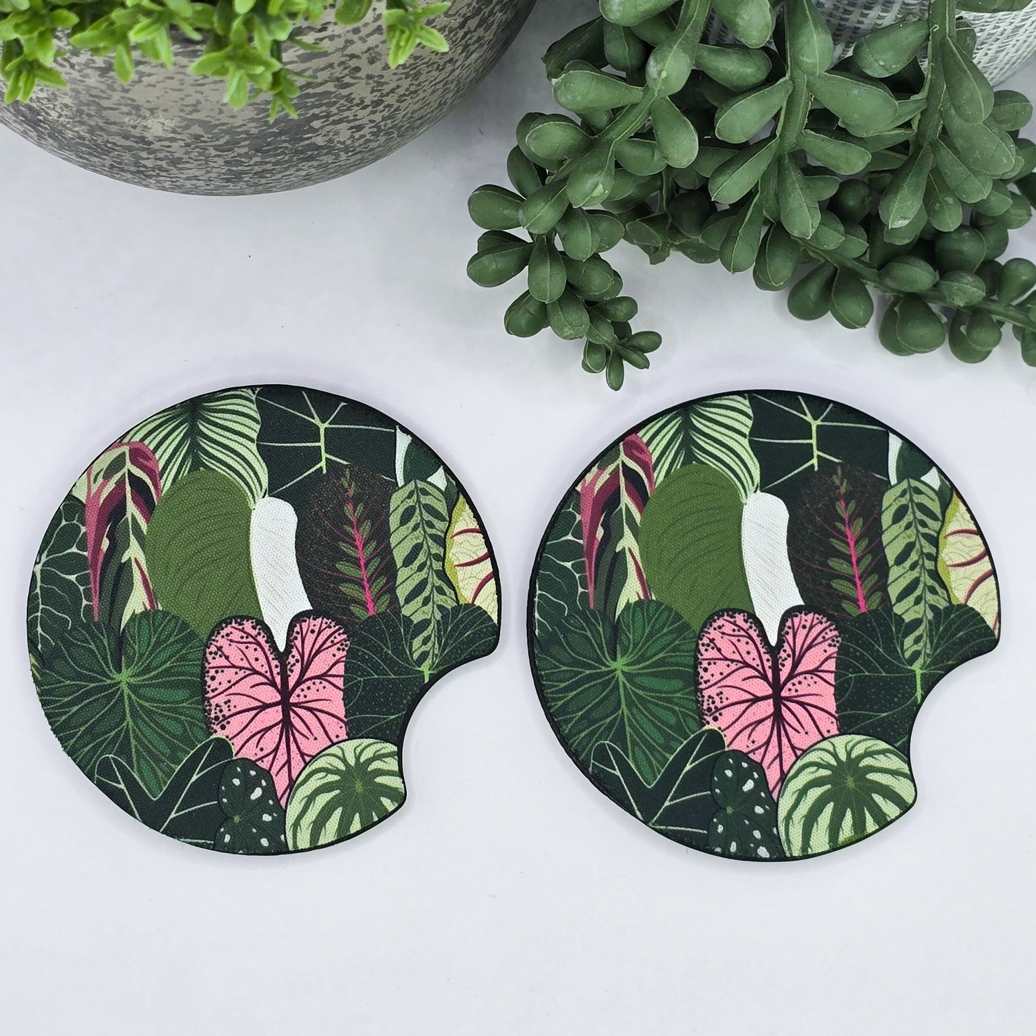 Rare Aroid Leaves Houseplants Car Coasters - Set of 2, Car Cup Holder Coasters