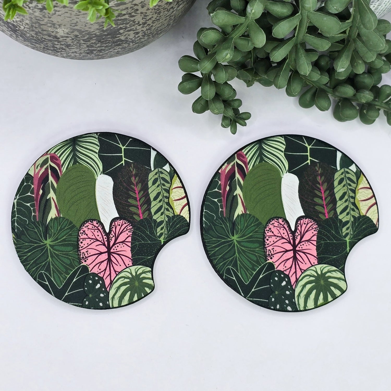 Rare Aroid Leaves Houseplants Car Coasters - Set of 2, Car Cup Holder Coasters
