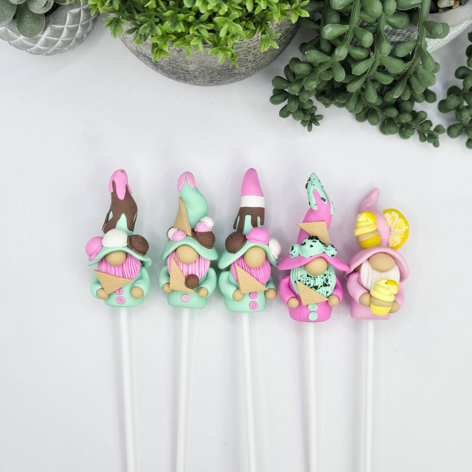 Ice Creams & Cupcake Polymer Clay Handmade Garden Pot Plant Gnomes - 5 to choose from.