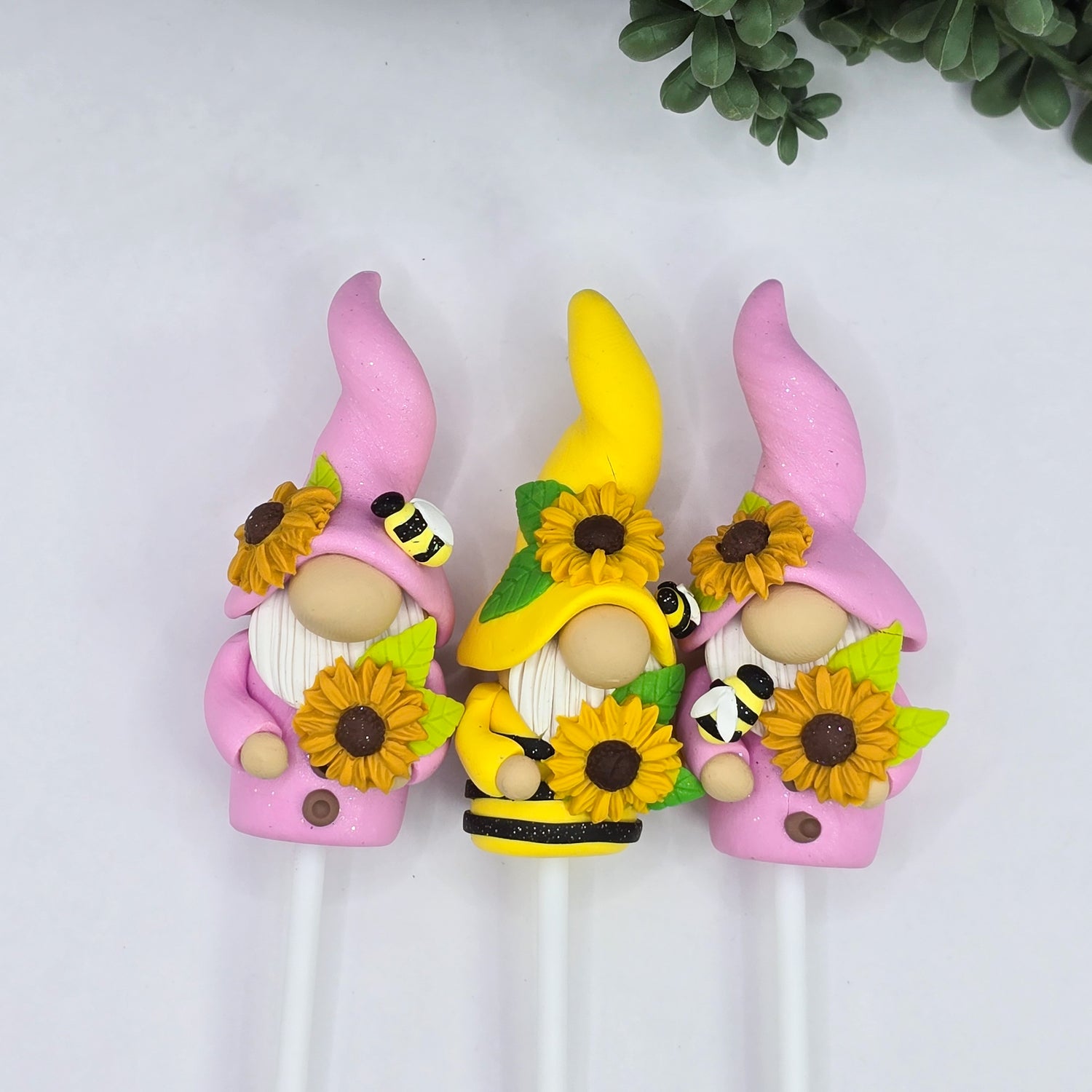 Sunflowers & Bees Polymer Clay Handmade Garden Pot Plant Gnomes - 3 to choose from.