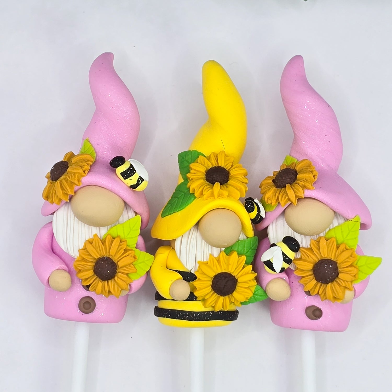 Sunflowers & Bees Polymer Clay Handmade Garden Pot Plant Gnomes - 3 to choose from.