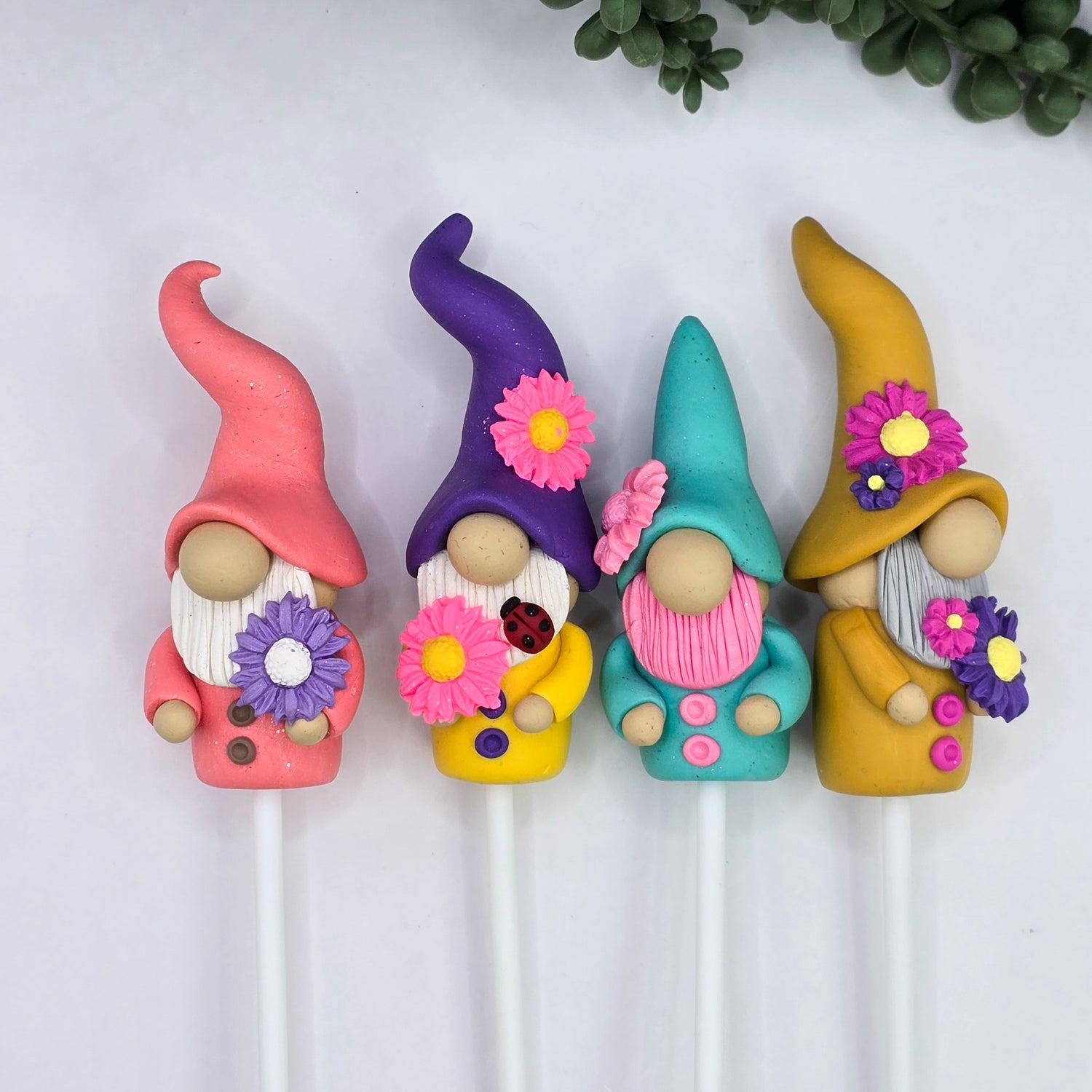 Flower Polymer Clay Handmade Garden Pot Plant Gnomes - 4 to choose from.