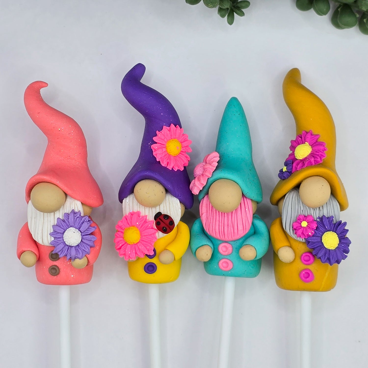 Flower Polymer Clay Handmade Garden Pot Plant Gnomes - 4 to choose from.
