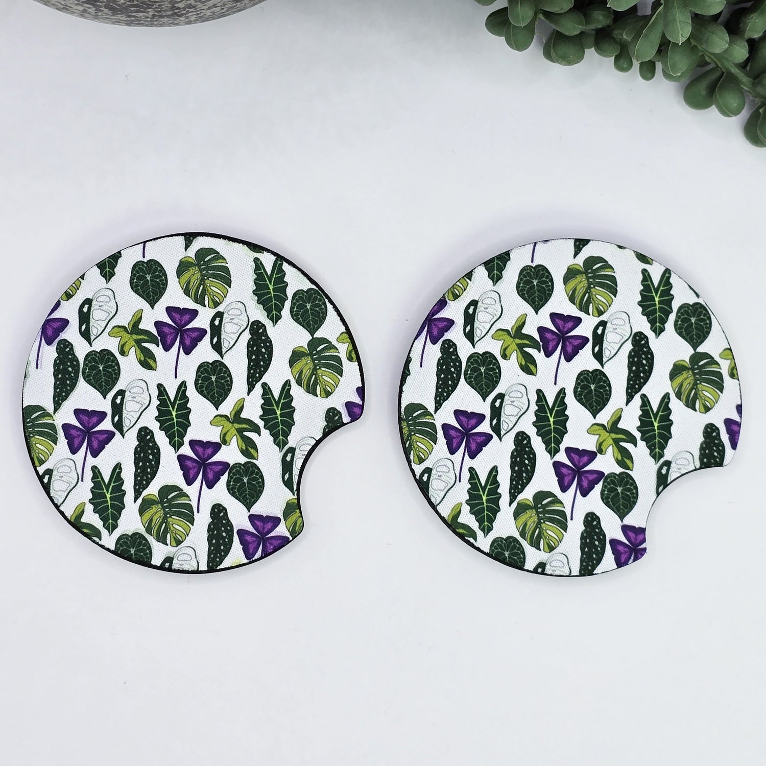 Mixed Aroid Leaves Houseplants Car Coasters - Set of 2, Car Cup Holder Coasters