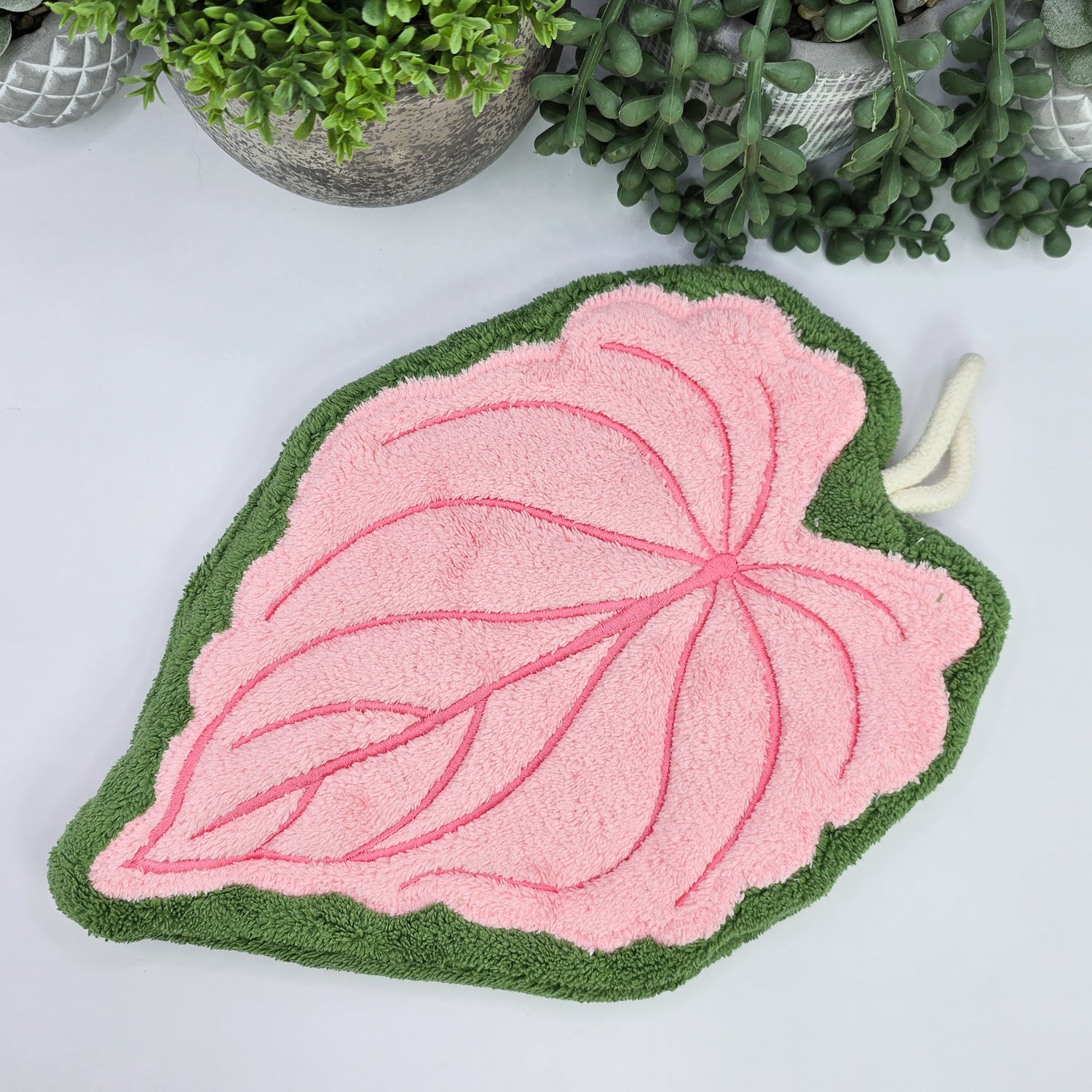 Caladium Leaf Coral Fleece Hand Towel / Kitchen Towel - 2 colours