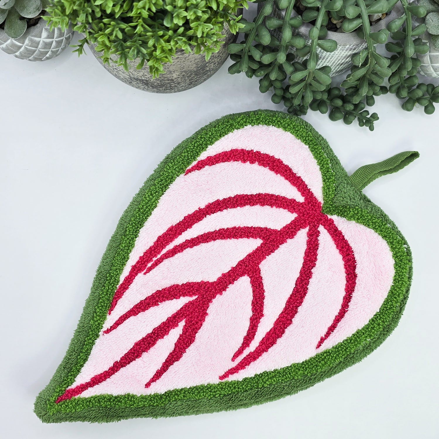 Caladium Leaf Coral Fleece Hand Towel / Kitchen Towel - 2 colours