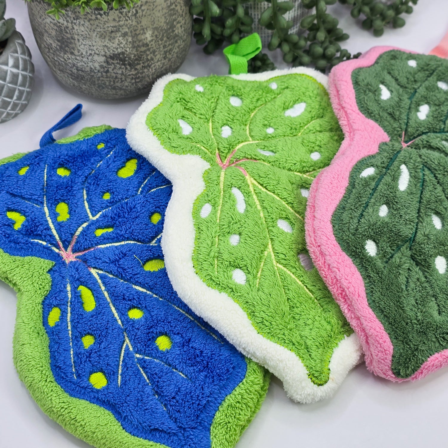 Begonia Leaf coral fleece hand towel / kitchen towel - 3 colours