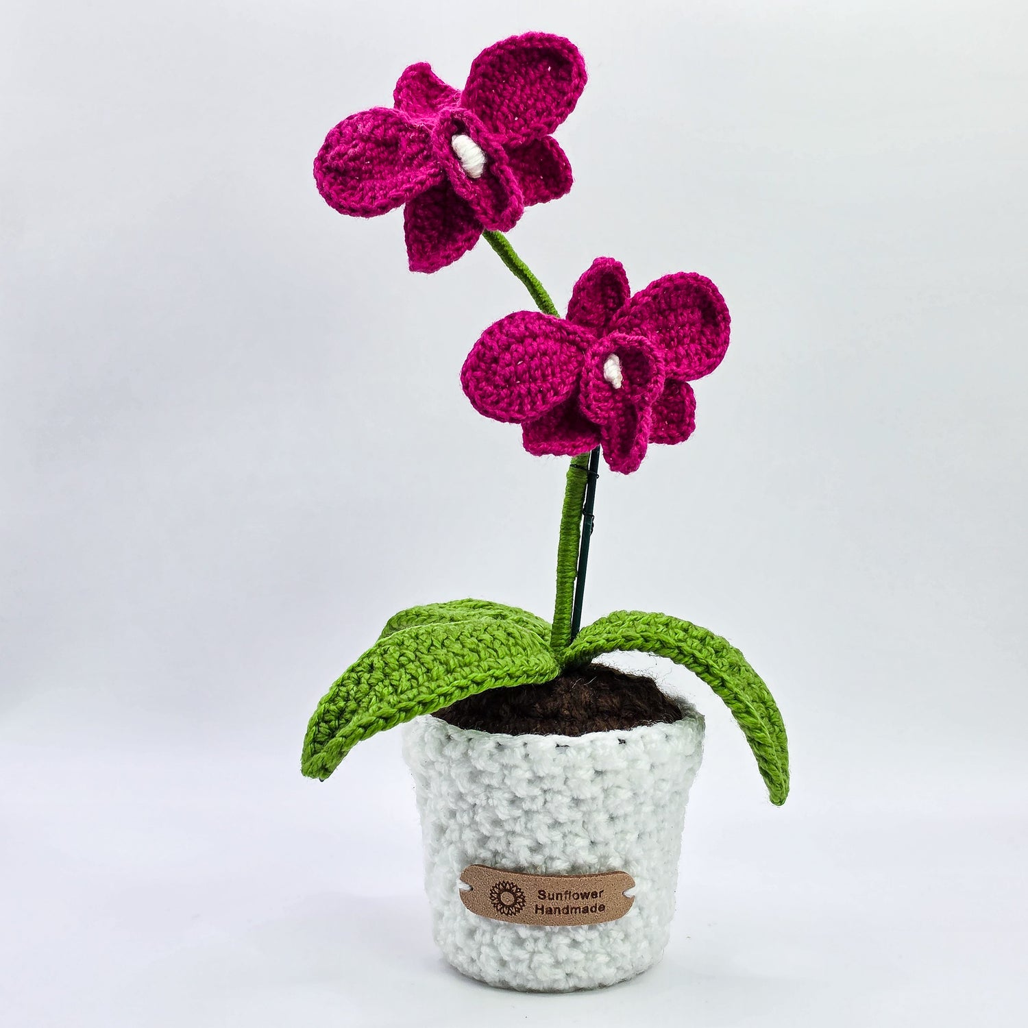 White | Hot Pink Mini Crochet Potted Orchids | Handmade
