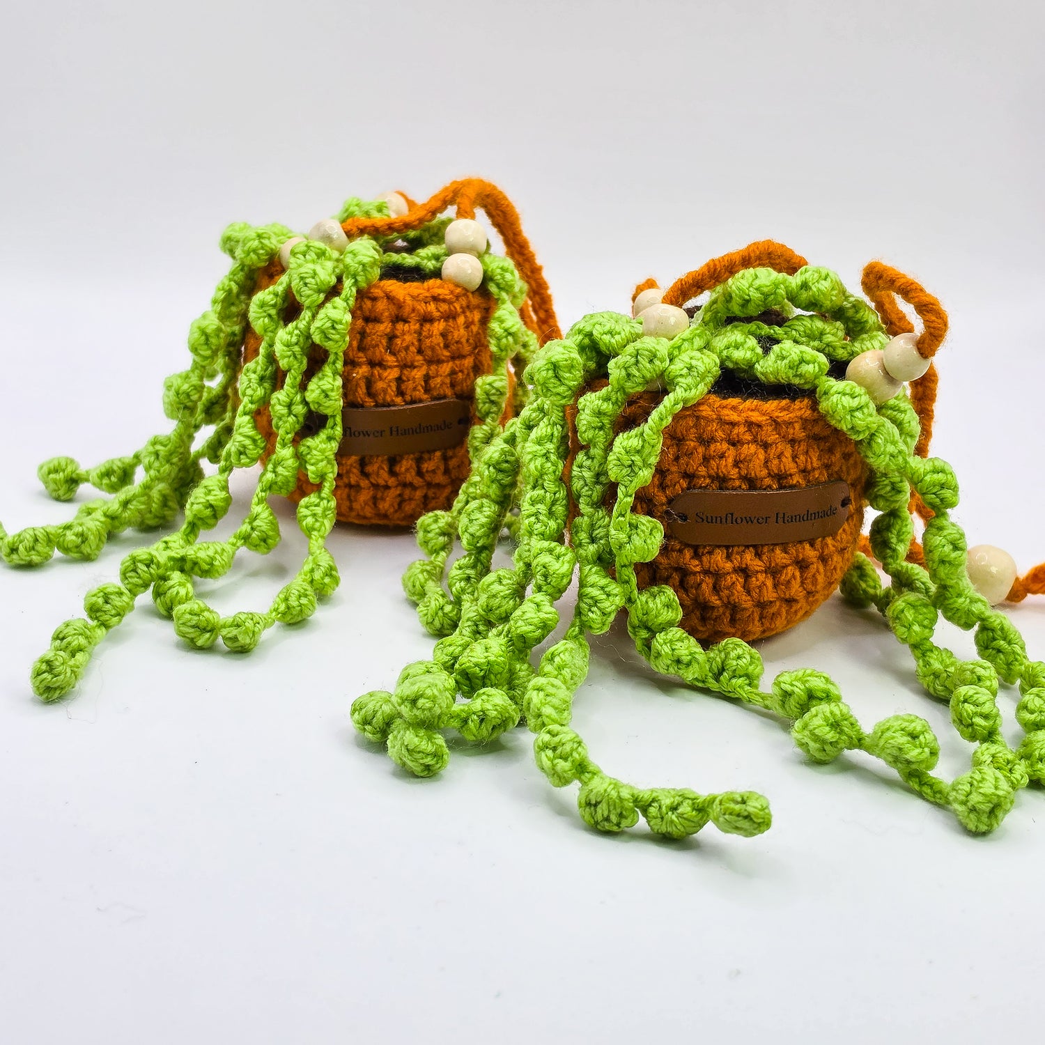 Mini Crochet Hanging Potted Plants | Handmade | 2 Avail | Orange Pots