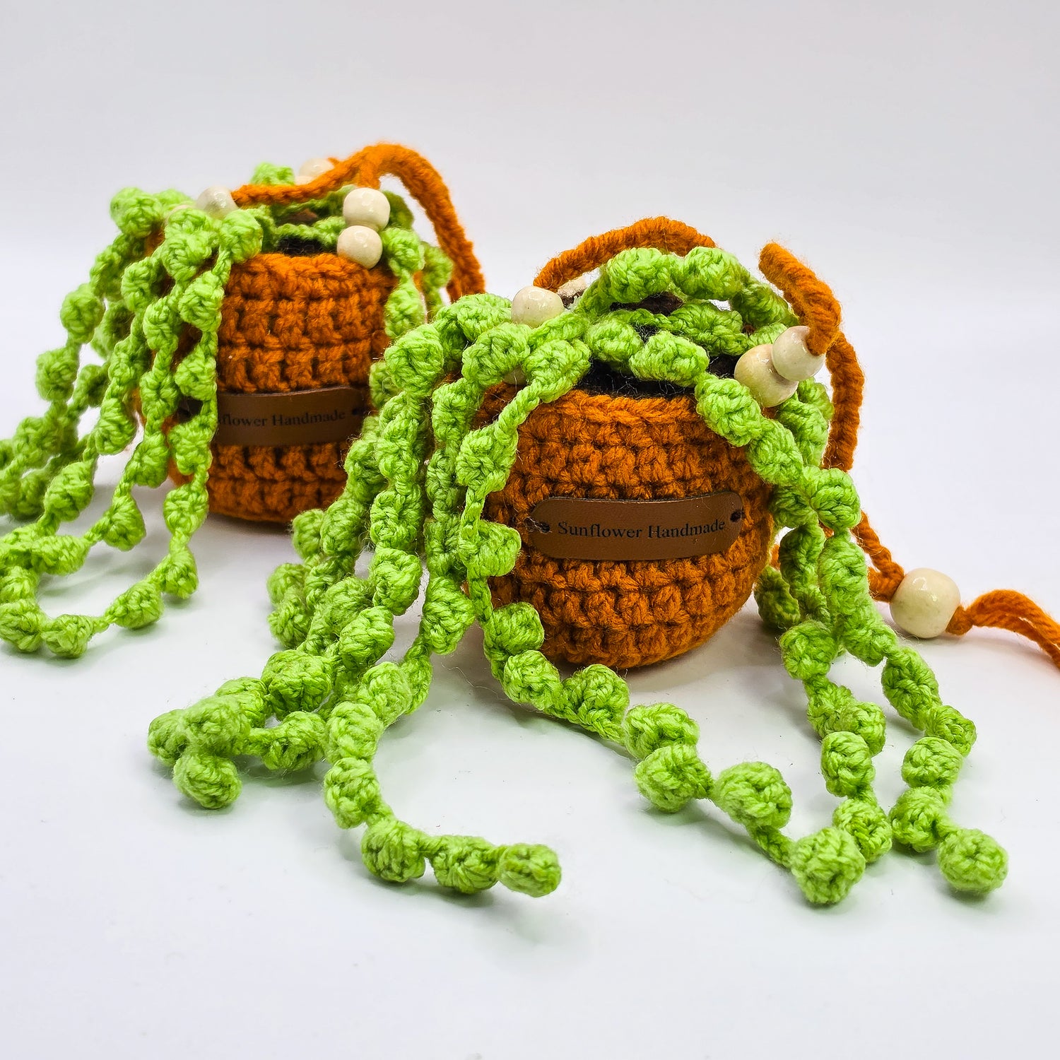 Mini Crochet Hanging Potted Plants | Handmade | 2 Avail | Orange Pots