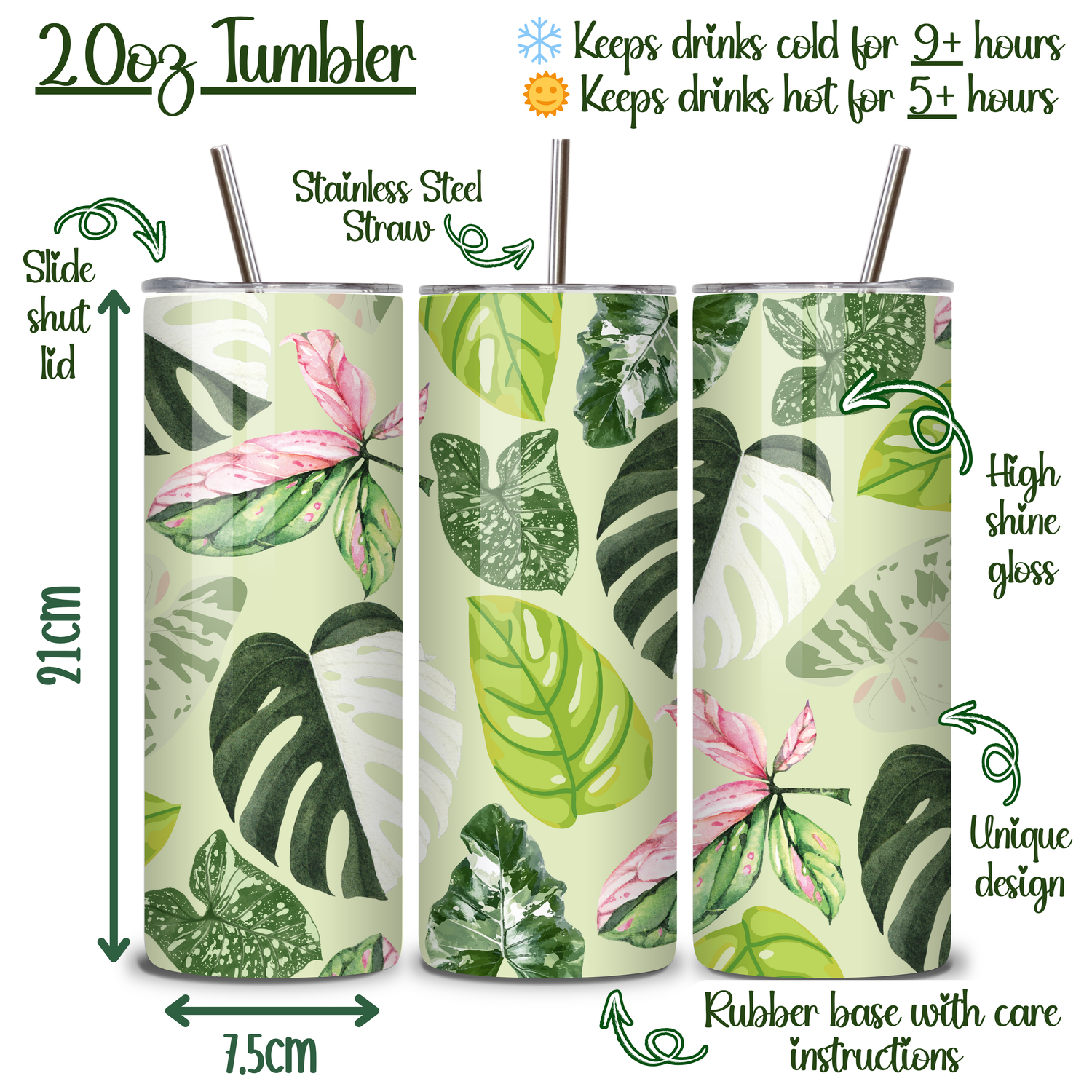 Variegated Leaves Houseplants 12oz/20oz Insulated Stainless Steel Tumbler