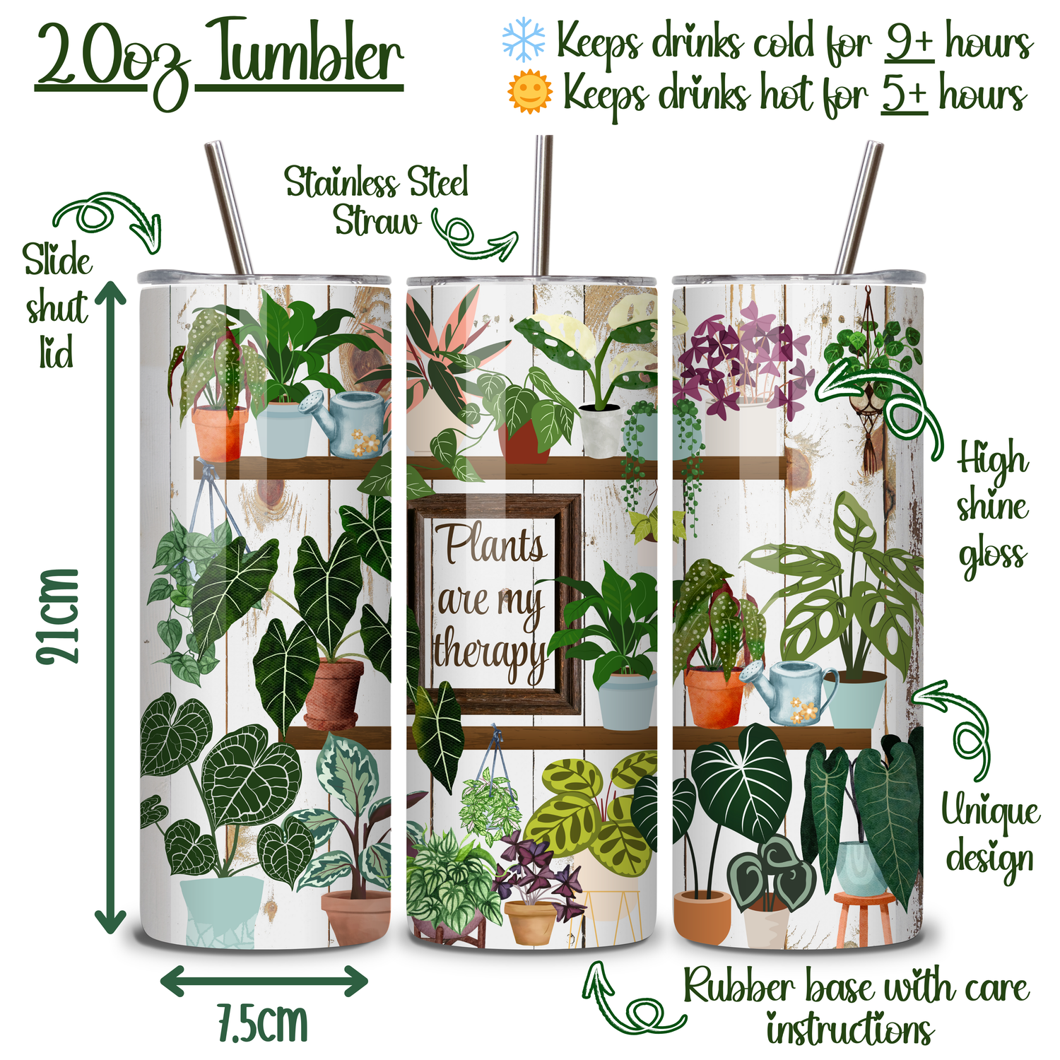 Plants are my Therapy Houseplant Shelves 20oz Insulated Stainless Steel Tumbler